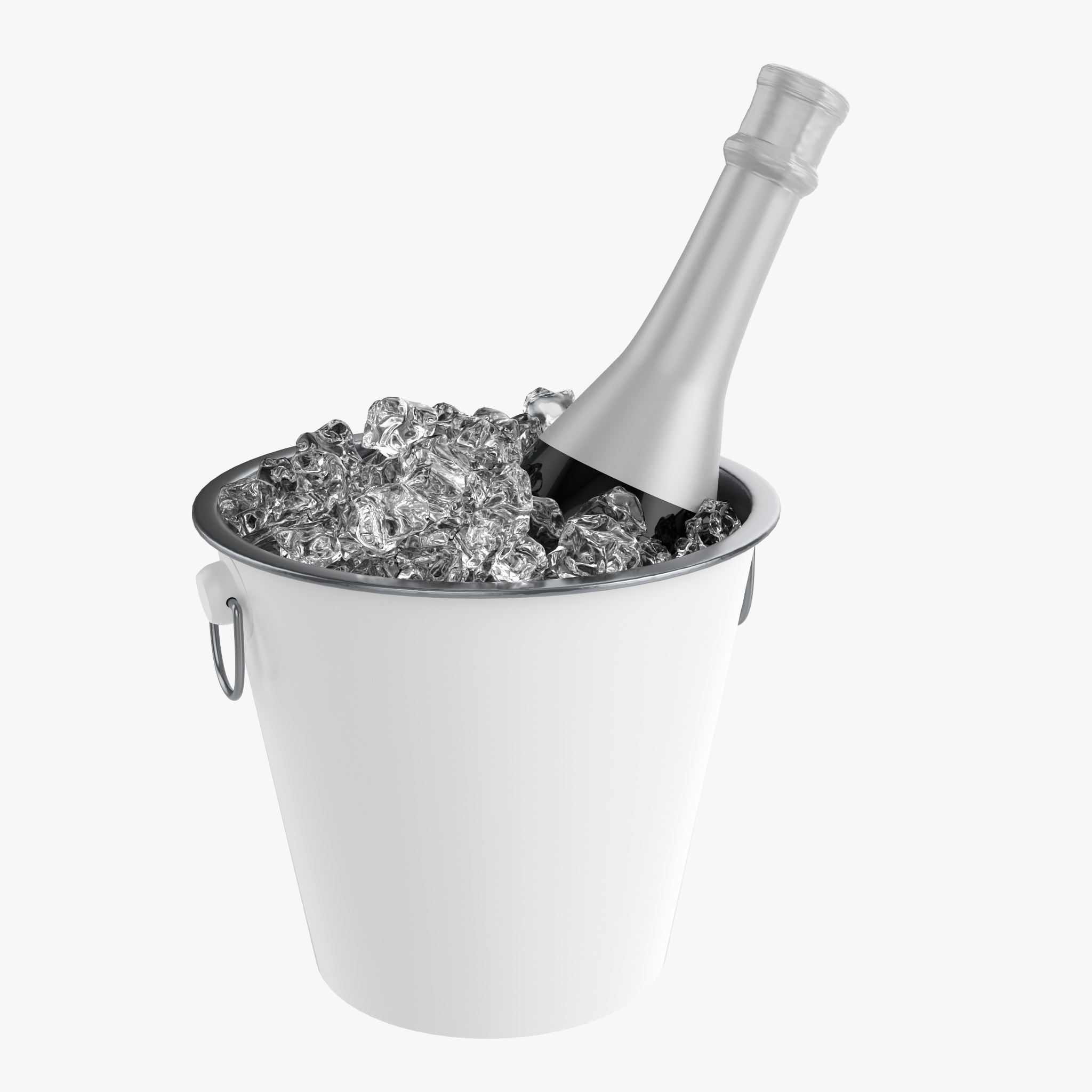 Champagne bottle in bucket with ice PBR 3D Model
