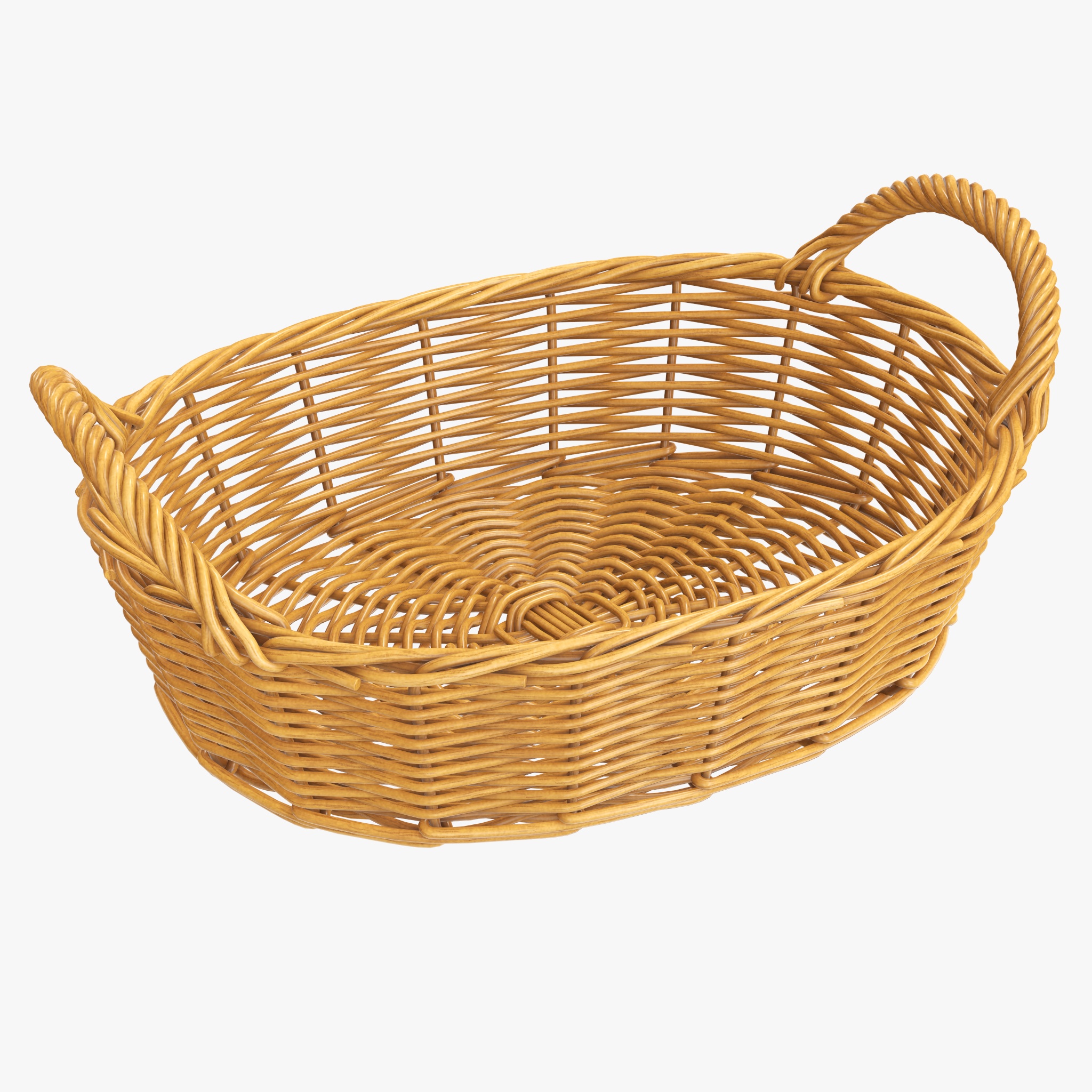 Oval wicker basket with handles medium brown PBR 3D Model