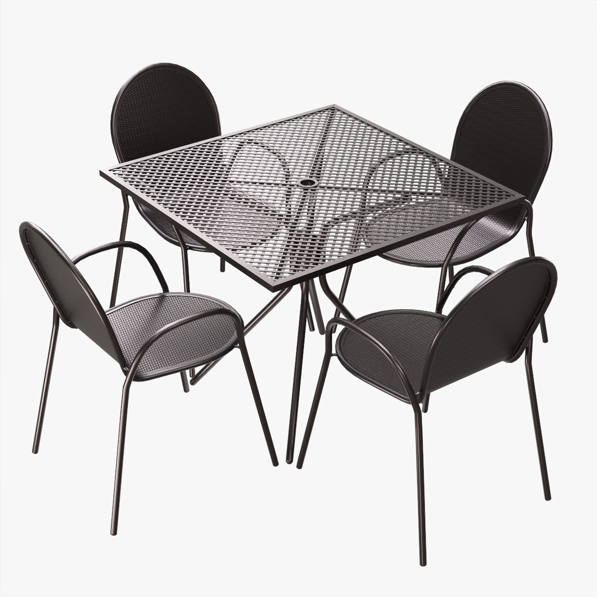 Square Dining Mesh Table With Armchairs PBR 3D Model