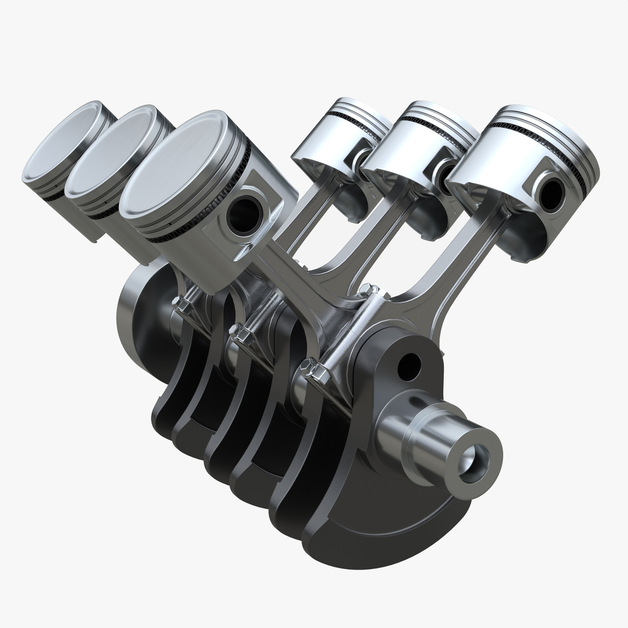 Engine crankshaft and pistons PBR 3D Model