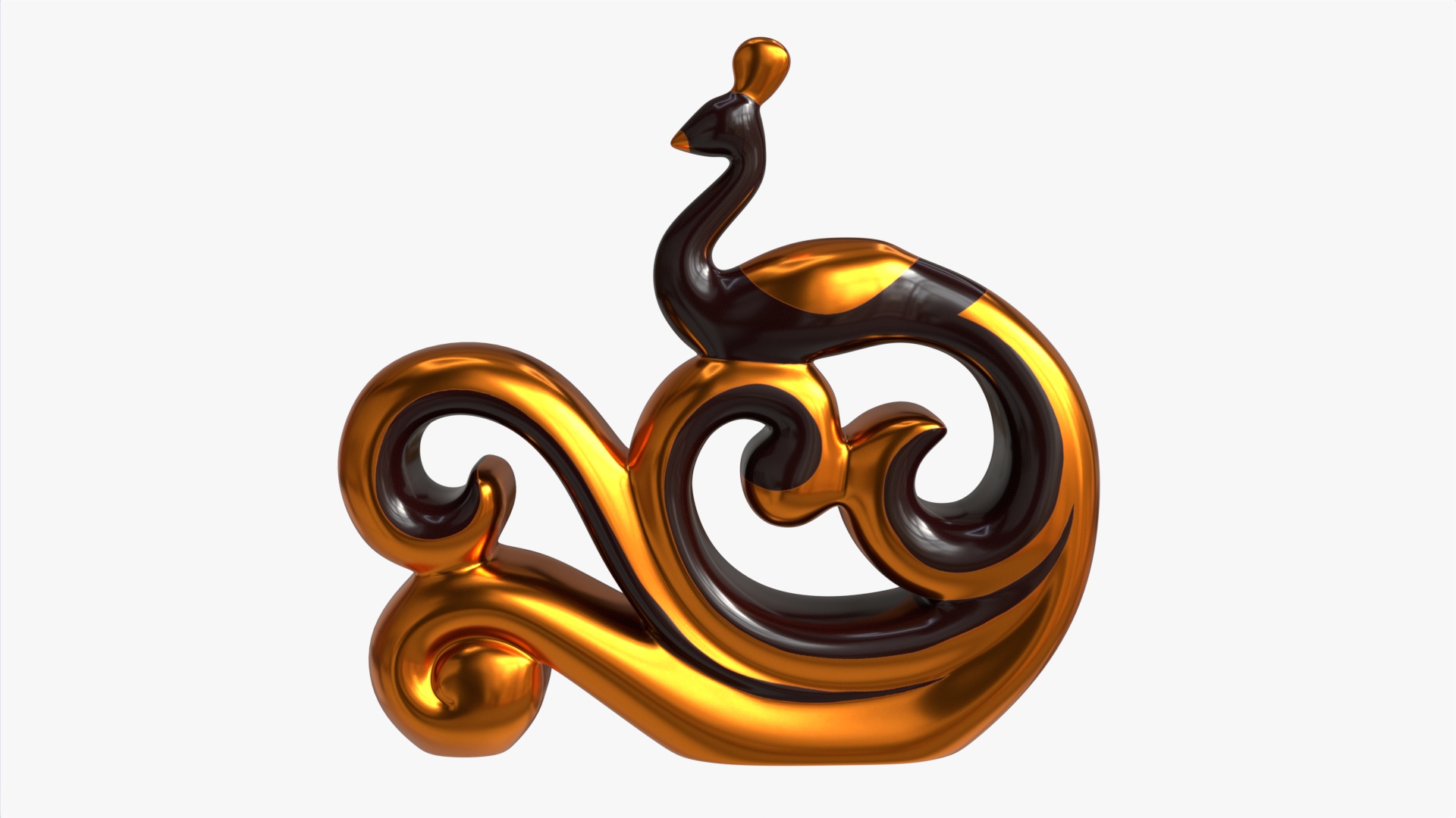 Modern Peacock Ceramic Figurine gold PBR 3D Model